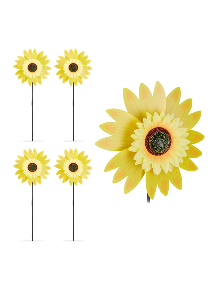 relaxdays 5 x Windrad Sonnenblume in Gelb günstig kaufen onesize
