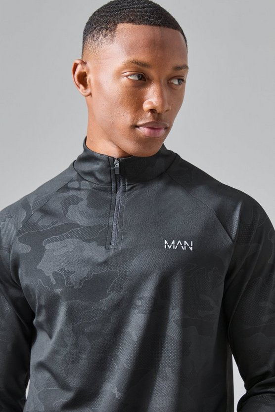 Man Active Camouflage Performance Oberteil mit Reißverschluss