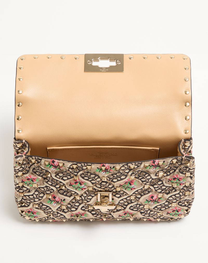 Valentino Garavani Rockstud Spike kleine tas in bloemenjacquard papierstof