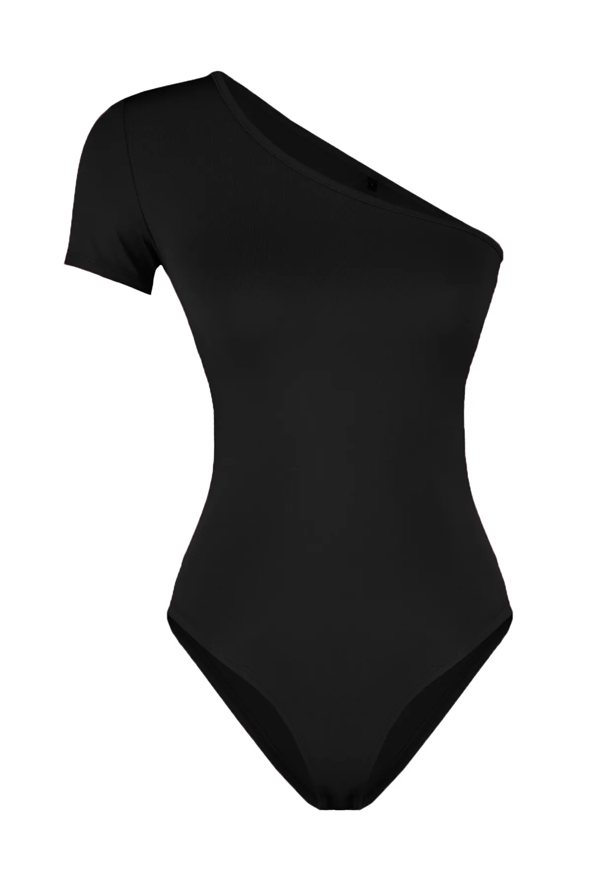 Trendyol Collection  Schwarzer taillierter/körperbetonter asymmetrischer Kragen, einarmiger Druckknopfverschluss, flexibler Strickbody TWOSS24BD00028