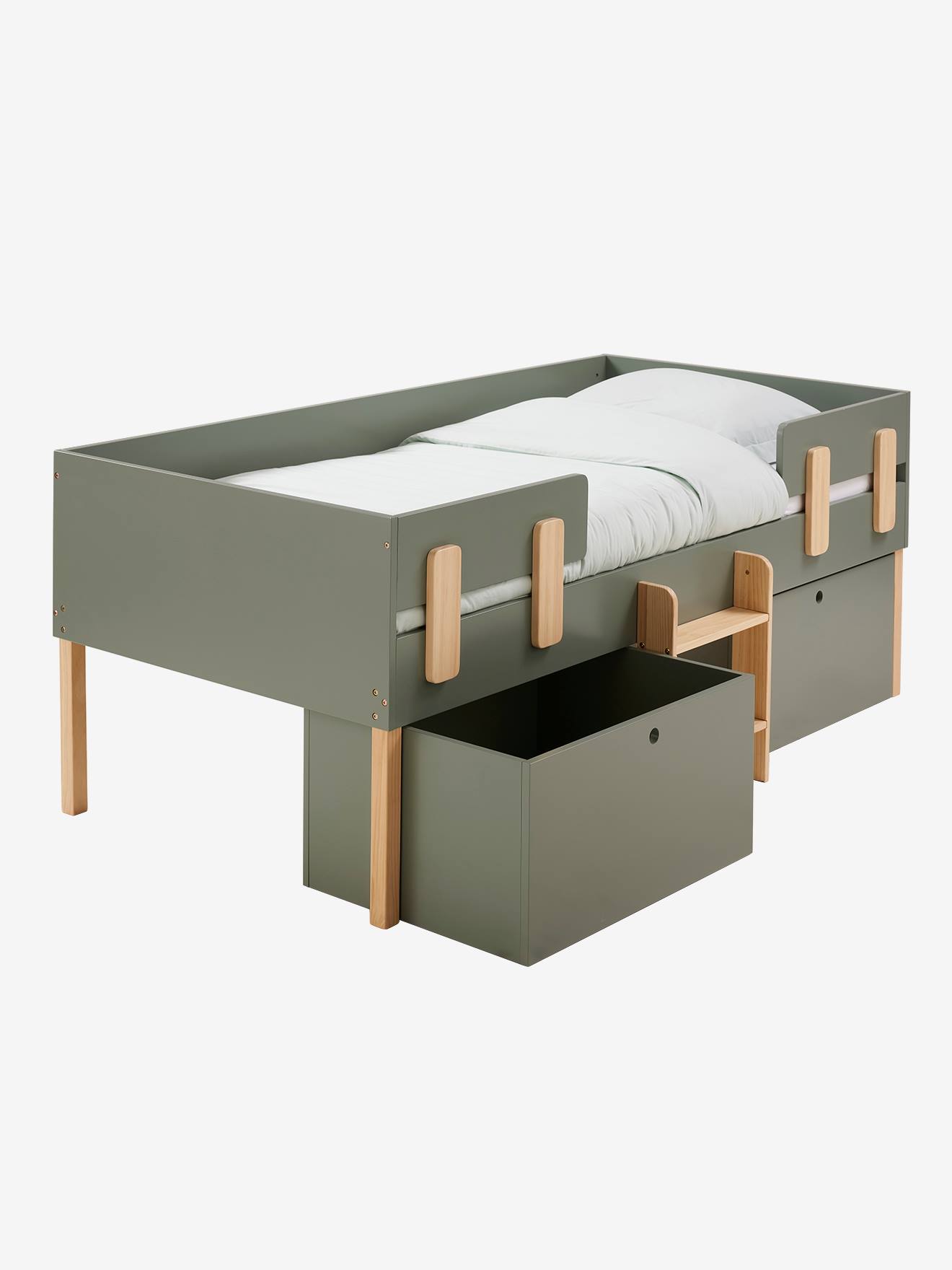 Vertbaudet Kinder Kombi-Hochbett EVEREST mit Aufbewahrung - khaki