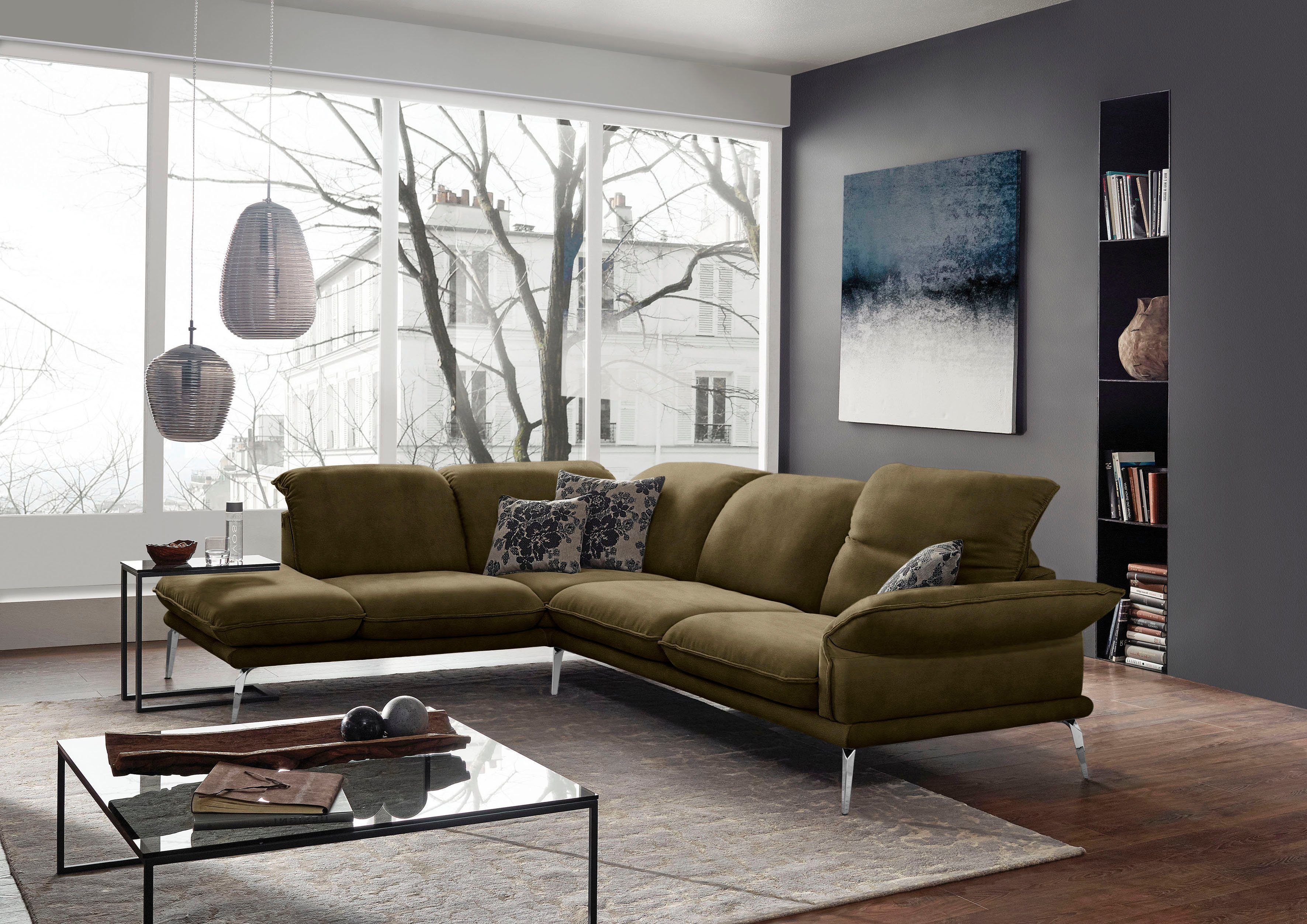 W.SCHILLIG Ecksofa sherry, mit Kopfstützenverstellung, Metallfüße, Chrom glänzend, Breite 302 cm