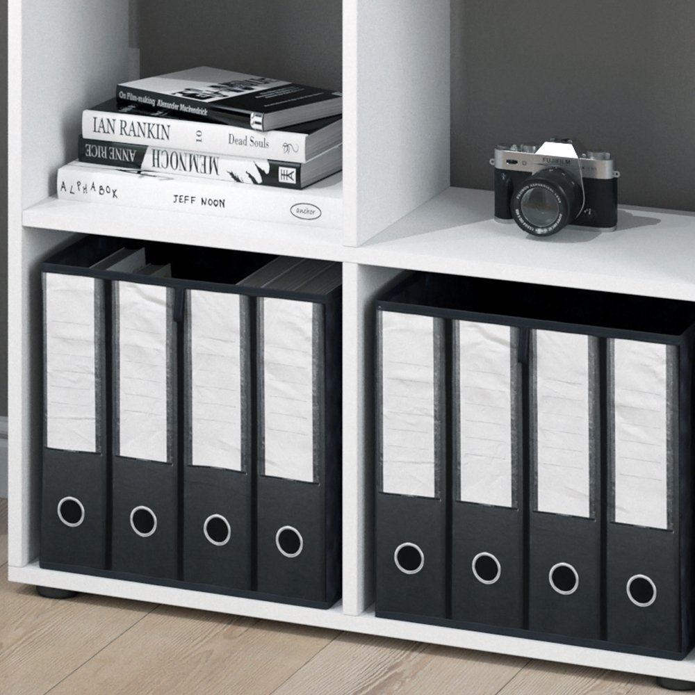 Vicco Raumteiler Standregal Bücherregal TETRA 4 Fächer Weiß inkl. Faltboxen
