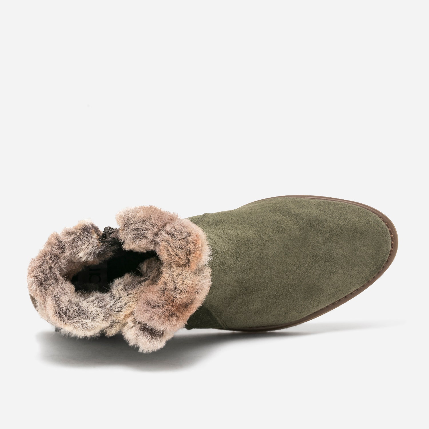 Boots kaki en cuir velours fourré