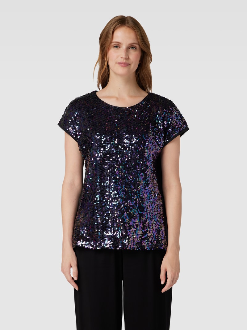 T-Shirt mit Allover-Paillettenbesatz in schwarz