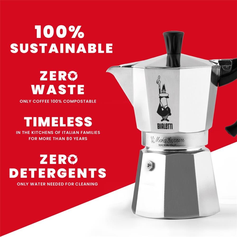 BIALETTI Espressokocher Moka Express, 2 Tassen, Aluminium, Kaffeekocher, Mokkakanne, silber