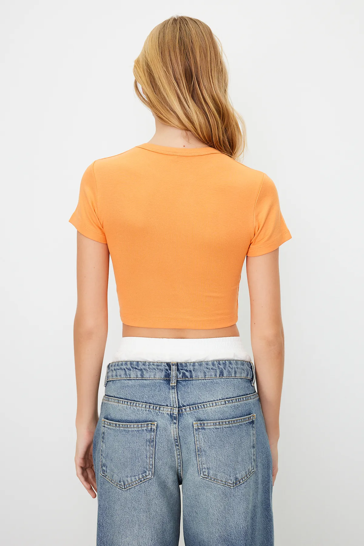 Trendyol Collection  Premium Marineblau-Orange 2er-Pack kurze Viskose/weiche Stretch-Strickbluse TWOSS23BZ00108