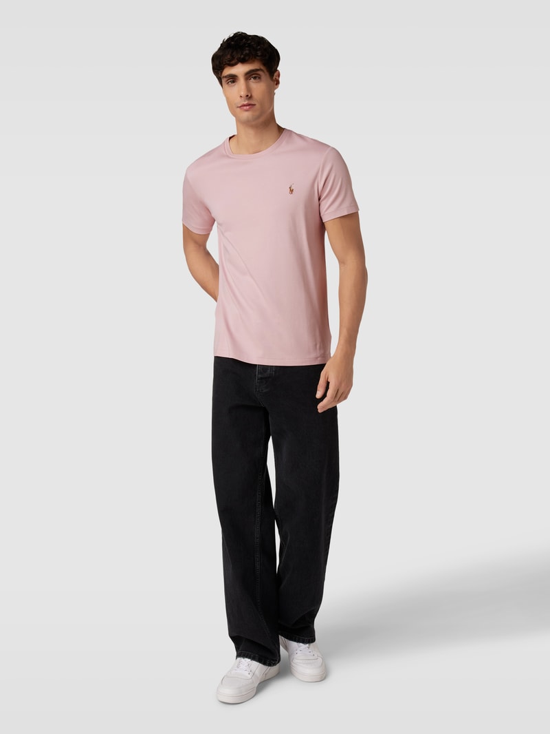 T-Shirt mit Streifenmuster Modell 'PIMA' in rosa