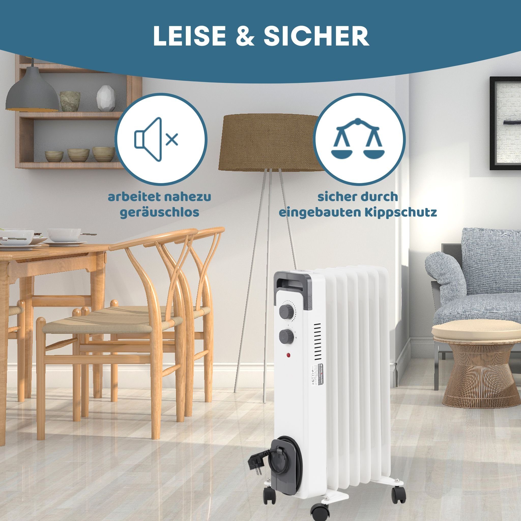 Stahlmann Heizgerät STAHLMANN Radiator Elektroheizung ZR17, 1500 W, Heizung Elektrisch mit Thermostat und 3 Heizstufen, Heizgerät
