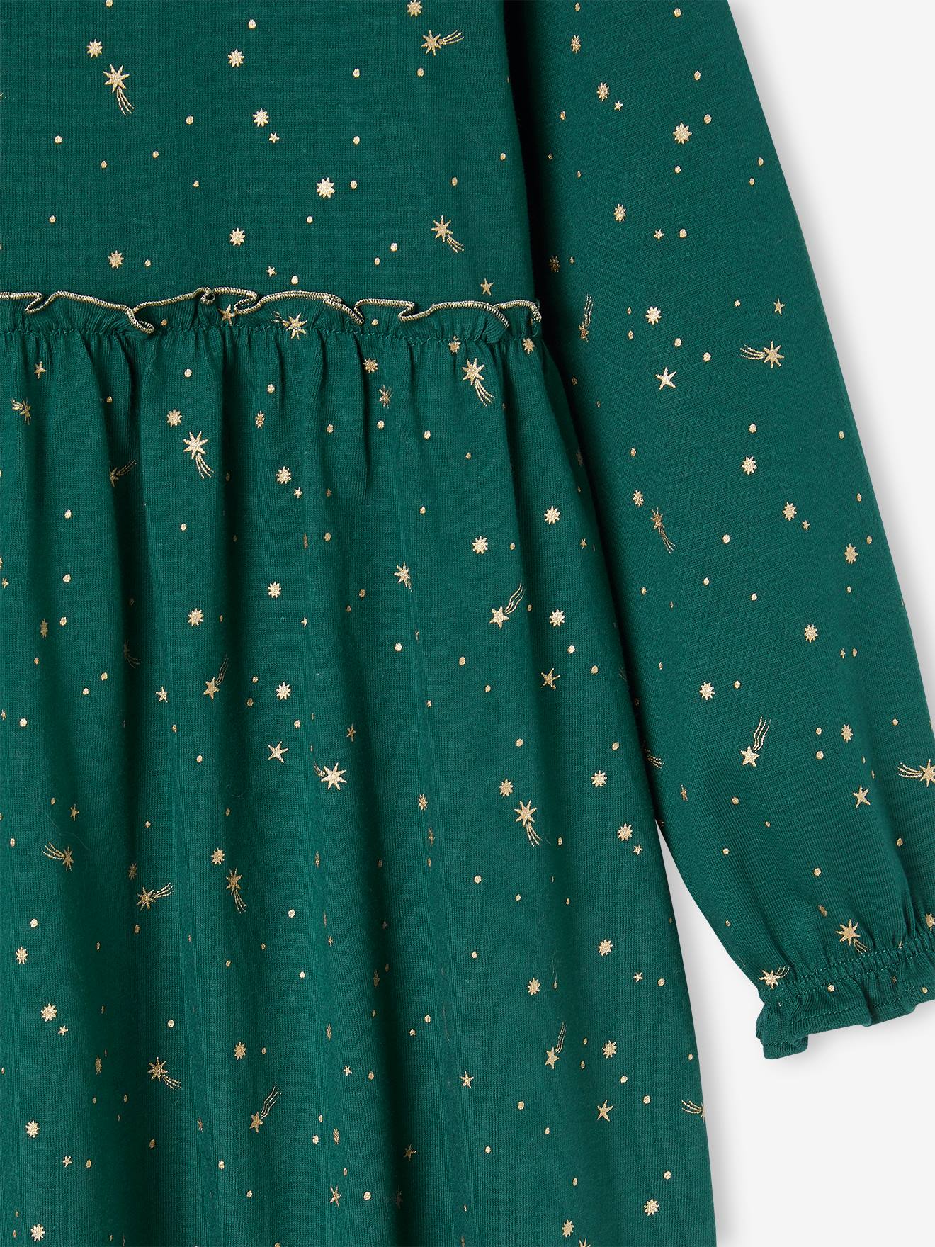 Vertbaudet Festliches Mädchen Kleid mit Glanzsternen - grün