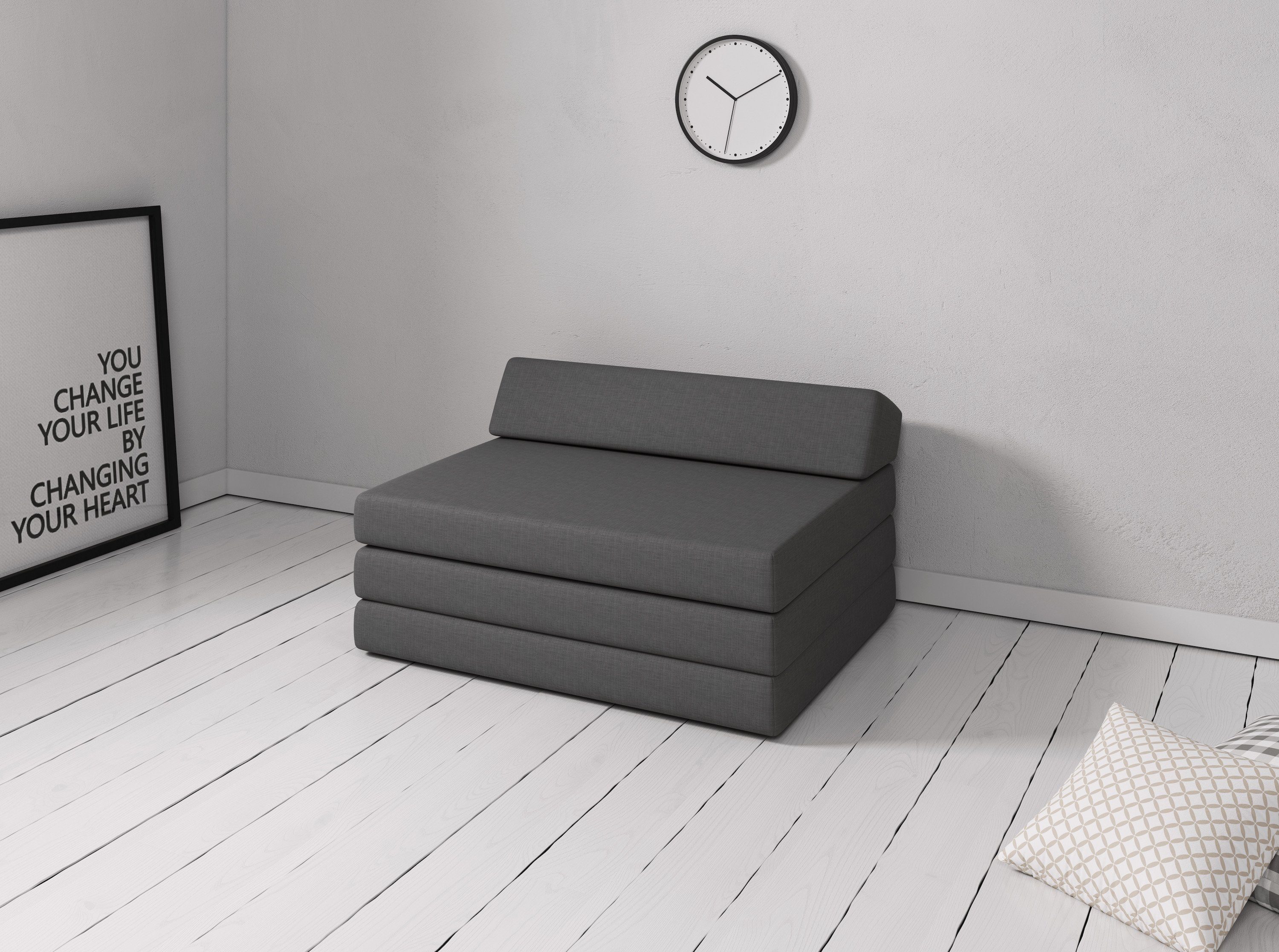 Klappmatratze Premium Klappmatratze mit Kopfteil, sunnypillow, 80x220x10cm Anthrazit, 4-teilige Faltmatratze mit abnehmbarem Bezug