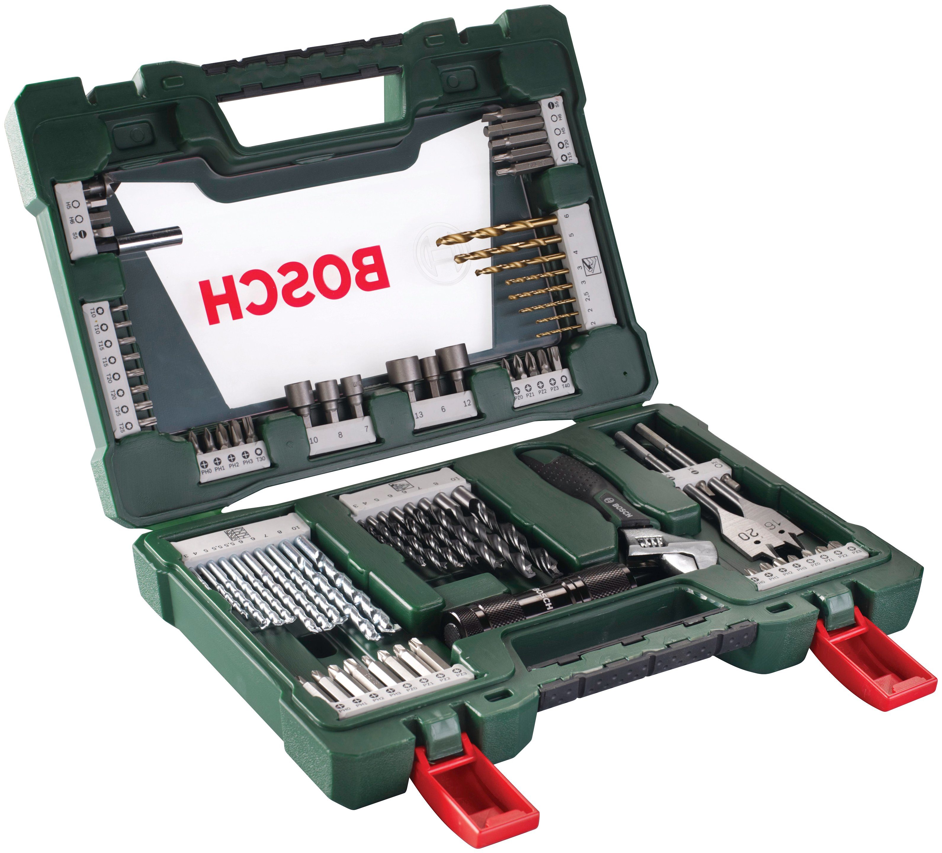 Bosch Home & Garden Bohrer- und Bit-Set V-Line, (Set, 83-tlg), mit LED-Taschenlampe und Rollgabelschlüssel