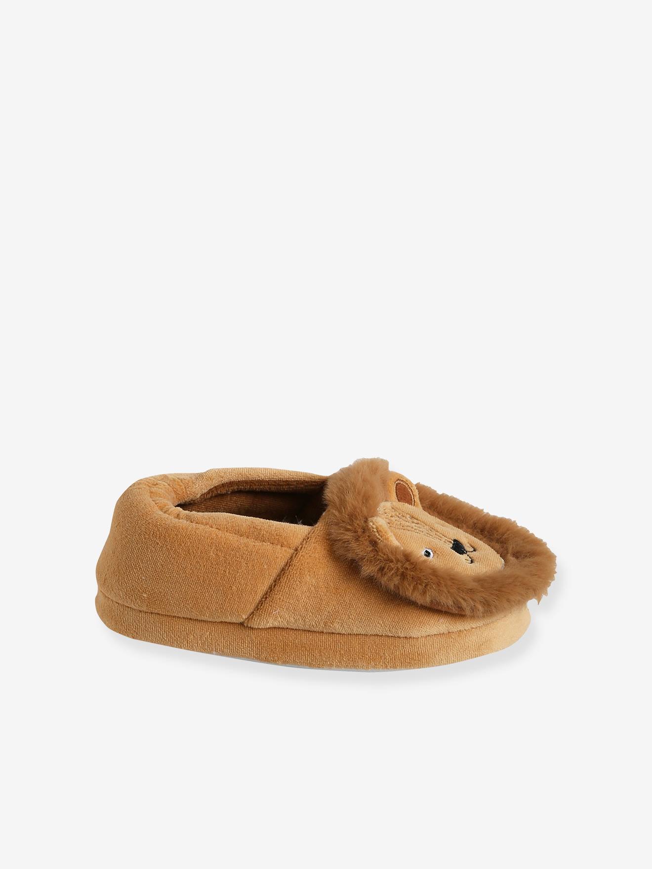 Chaussons intérieur velours enfant lion cappuccino