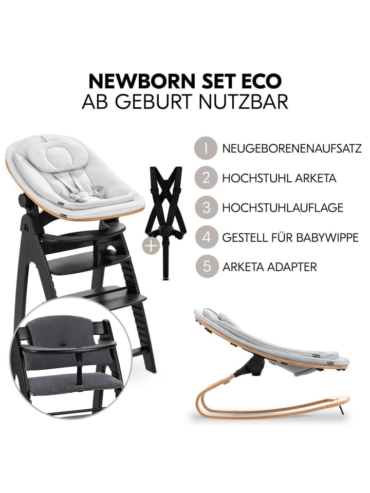 Hauck Arketa Beech 4-tlg. Newborn Set Eco - Hochstuhl in schwarz,grau günstig kaufen onesize