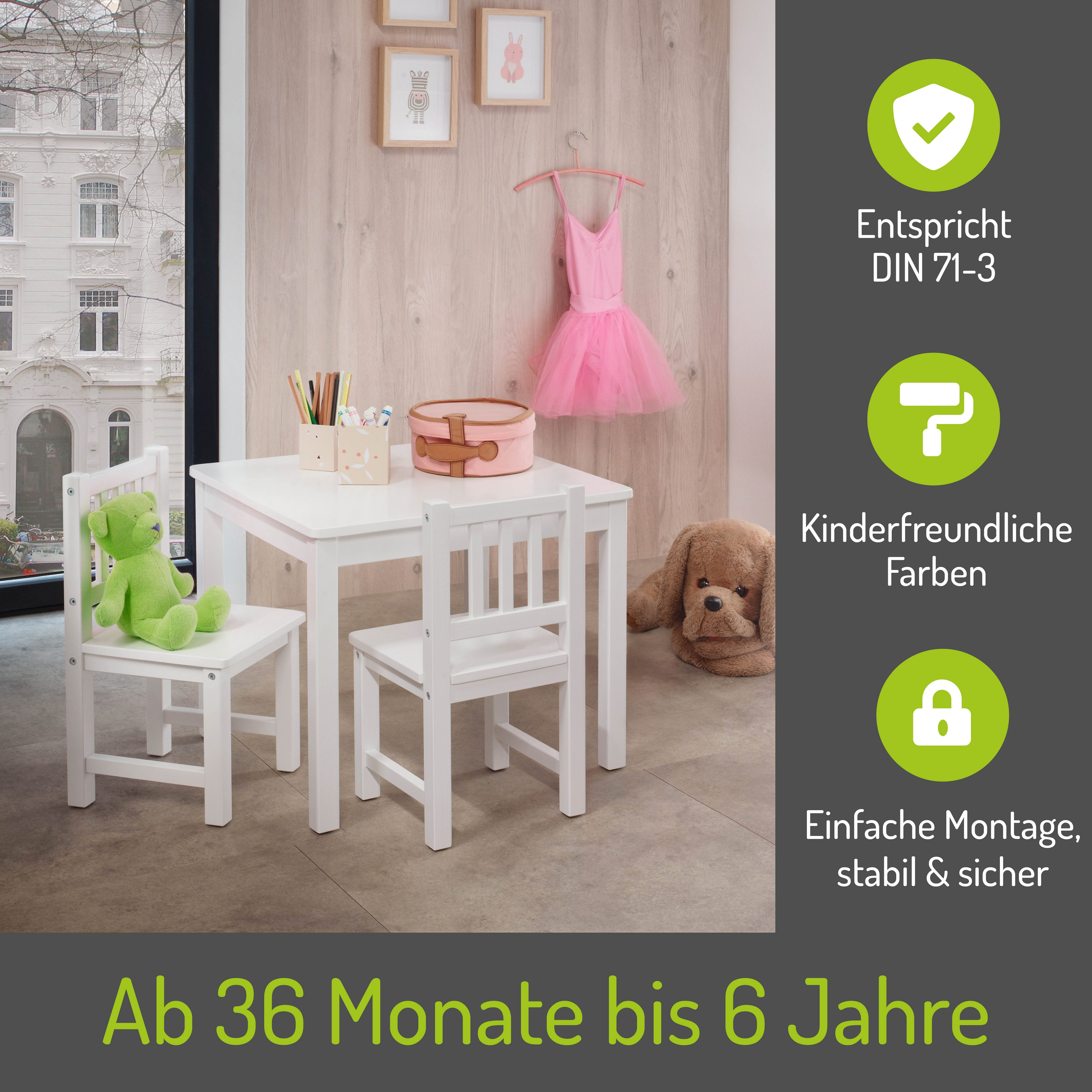 BOMI Kindersitzgruppe Holzsitzgruppe Amy, (3-tlg), Kindertischgruppe aus Holz (Tisch und 2 Stühle, 3-tlg)