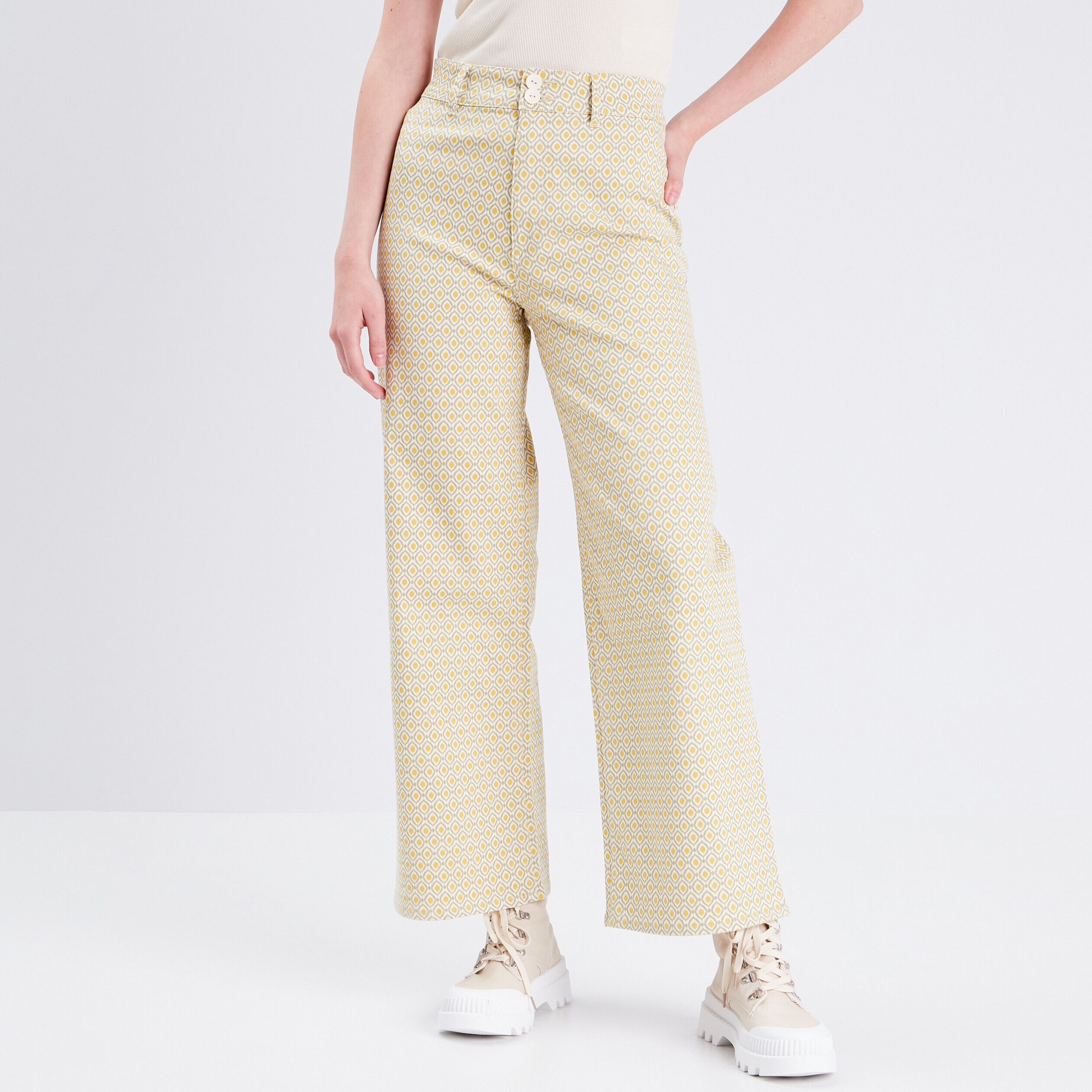 Jeans wide leg taille haute blanc femme | Cache Cache