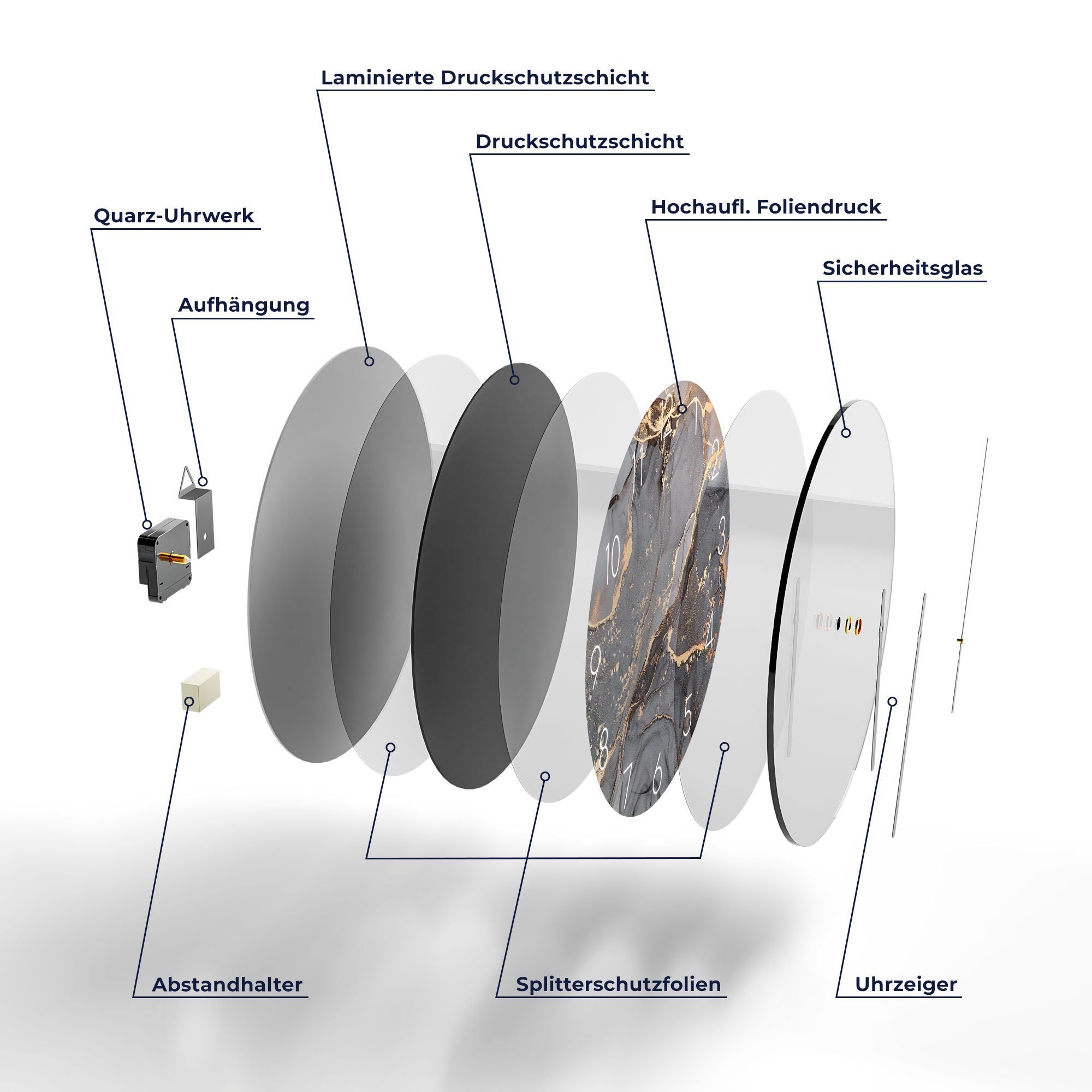 DEQORI Wanduhr 'Elegantes Marmormuster' (Glas Glasuhr modern Wand Uhr Design Küchenuhr)