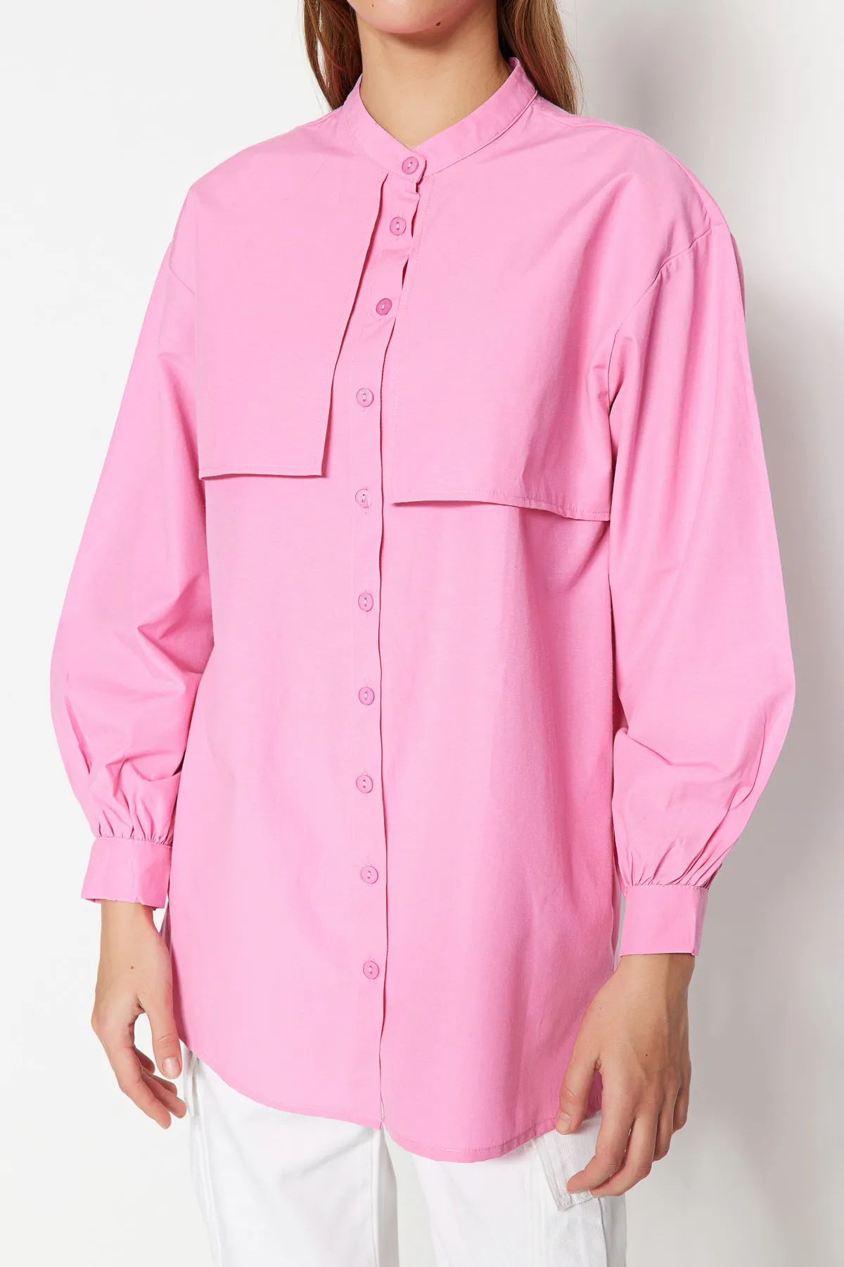 Trendyol Modest  Rosa gewebtes Baumwollhemd TCTSS23TG00030