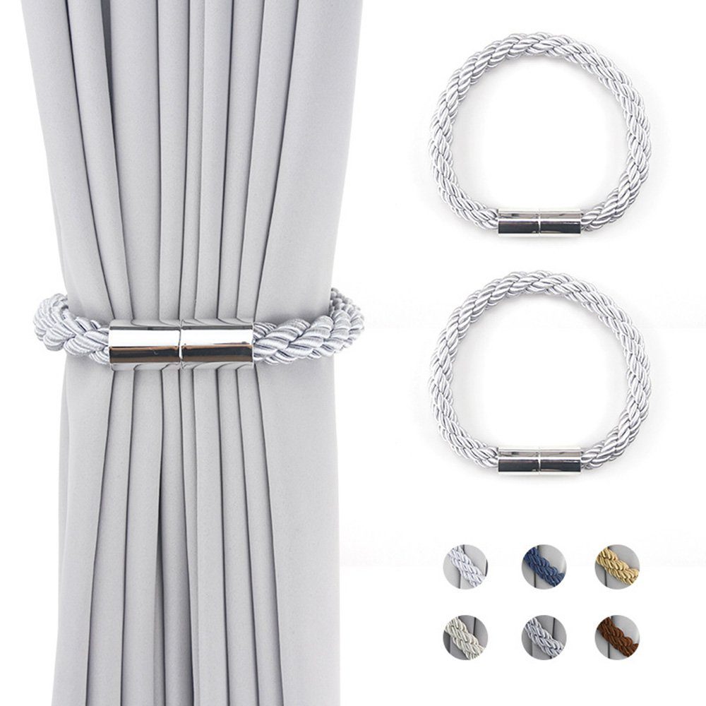 Dekospange Magnetische Vorhang Raffhalter,Raffhalter für Vorhänge,Raffhalter Seil, SCOHOME, Fenstervorhänge, (für Haus Cafe Büro 2 Stücke, Binder Schnallen Gardinenhalte,Modern Vorhang Clips), erhältlich in grau