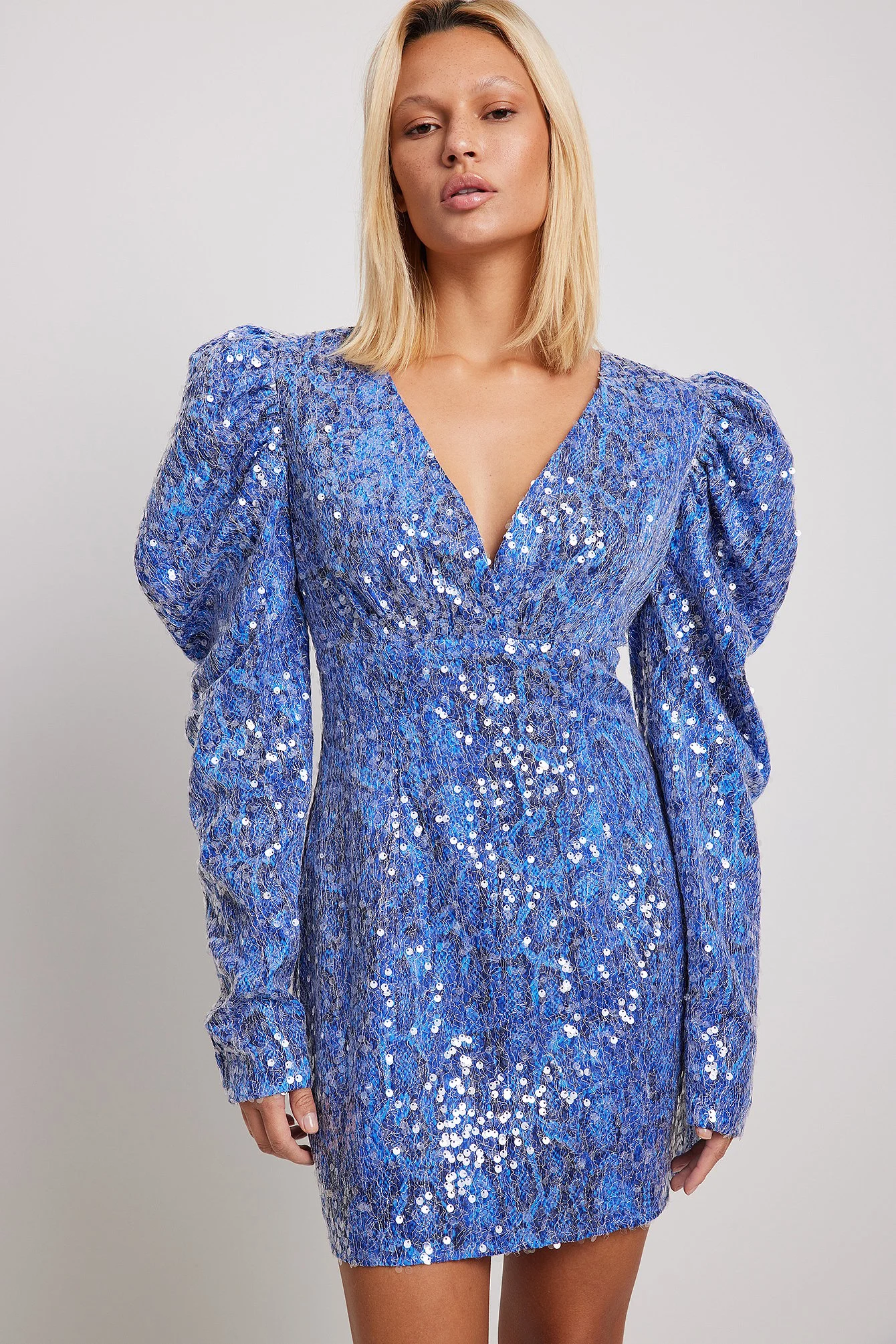 Pailletten Mini-Kleid mit Puffärmeln