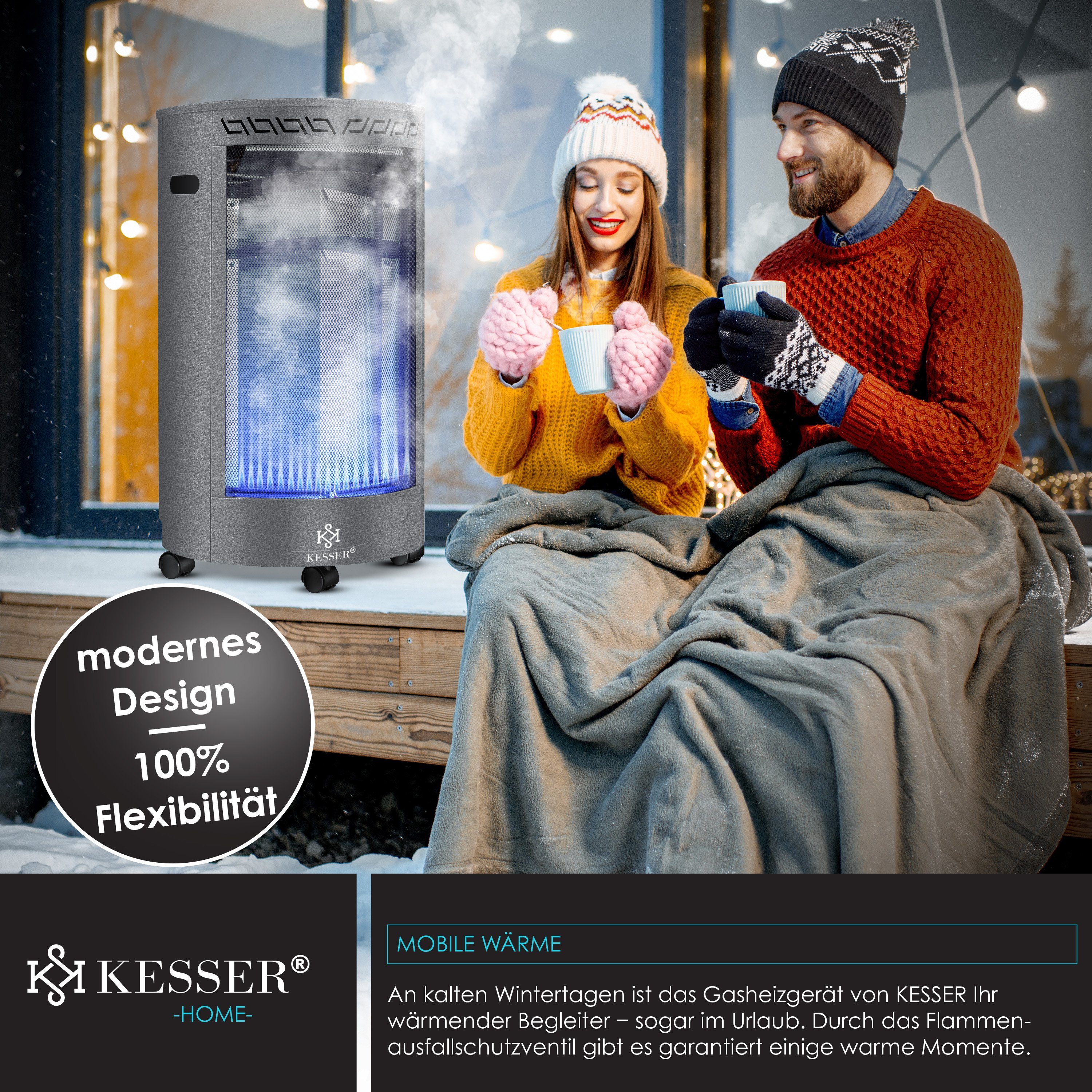 KESSER Wärmewelle, 4200 W, Gasheizer Keramik Gas Heizer 4200 Watt Heizstrahler + Gasdruckregler