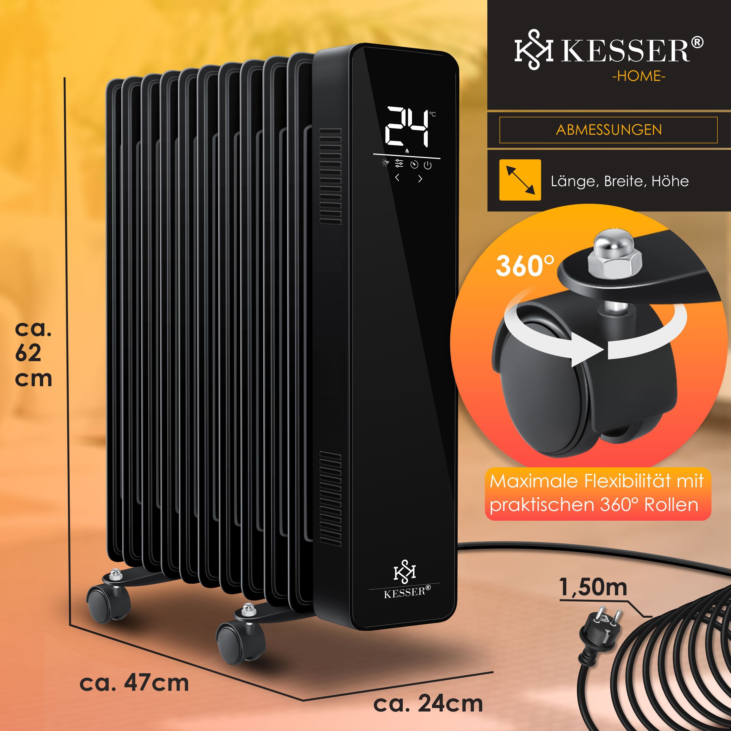 KESSER Heizkörper, Ölradiator 2500W Elektrische Heizung Heizkörper Elektroheizung