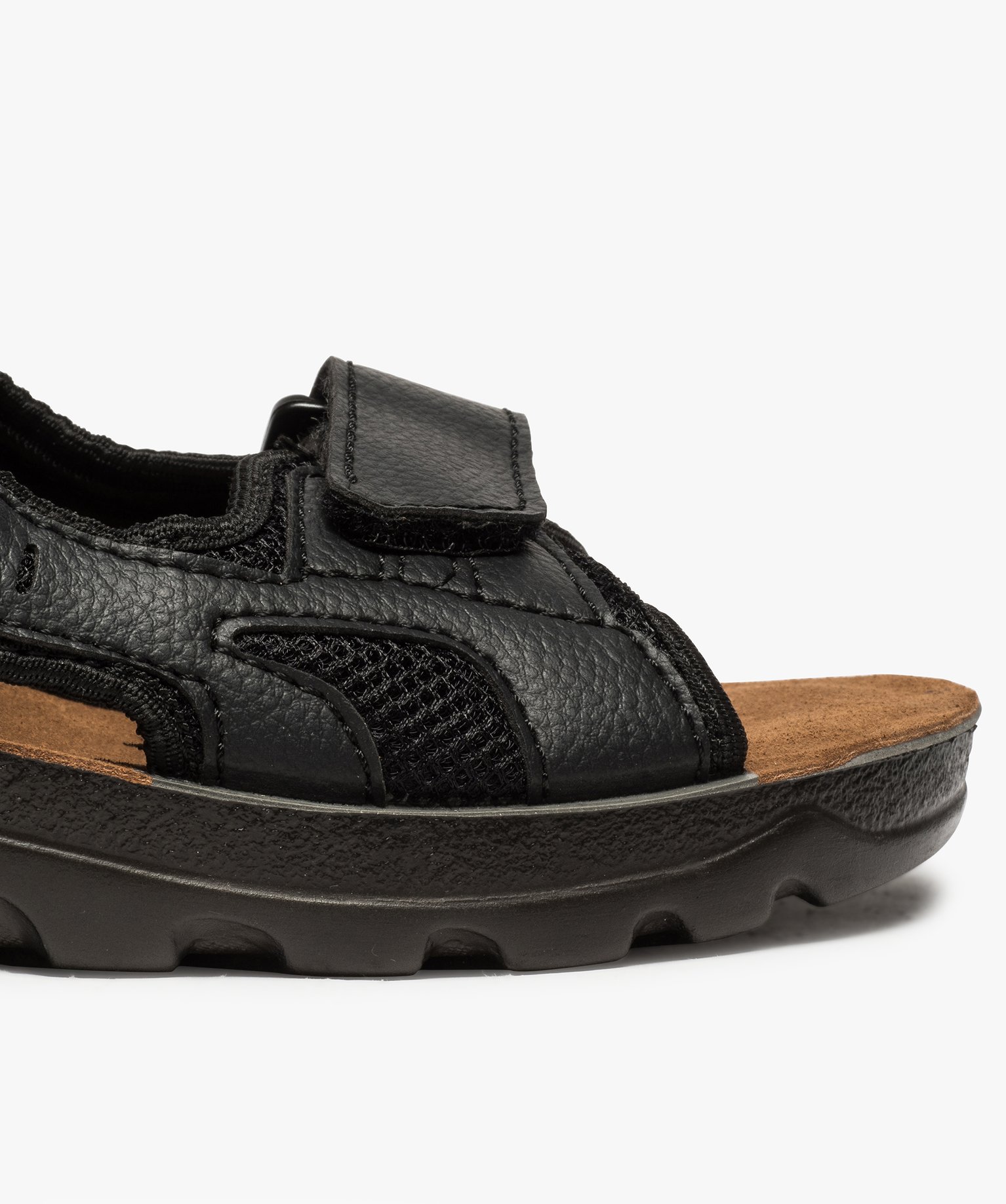 Sandales homme fermeture trois brides à scratch noir | GEMO