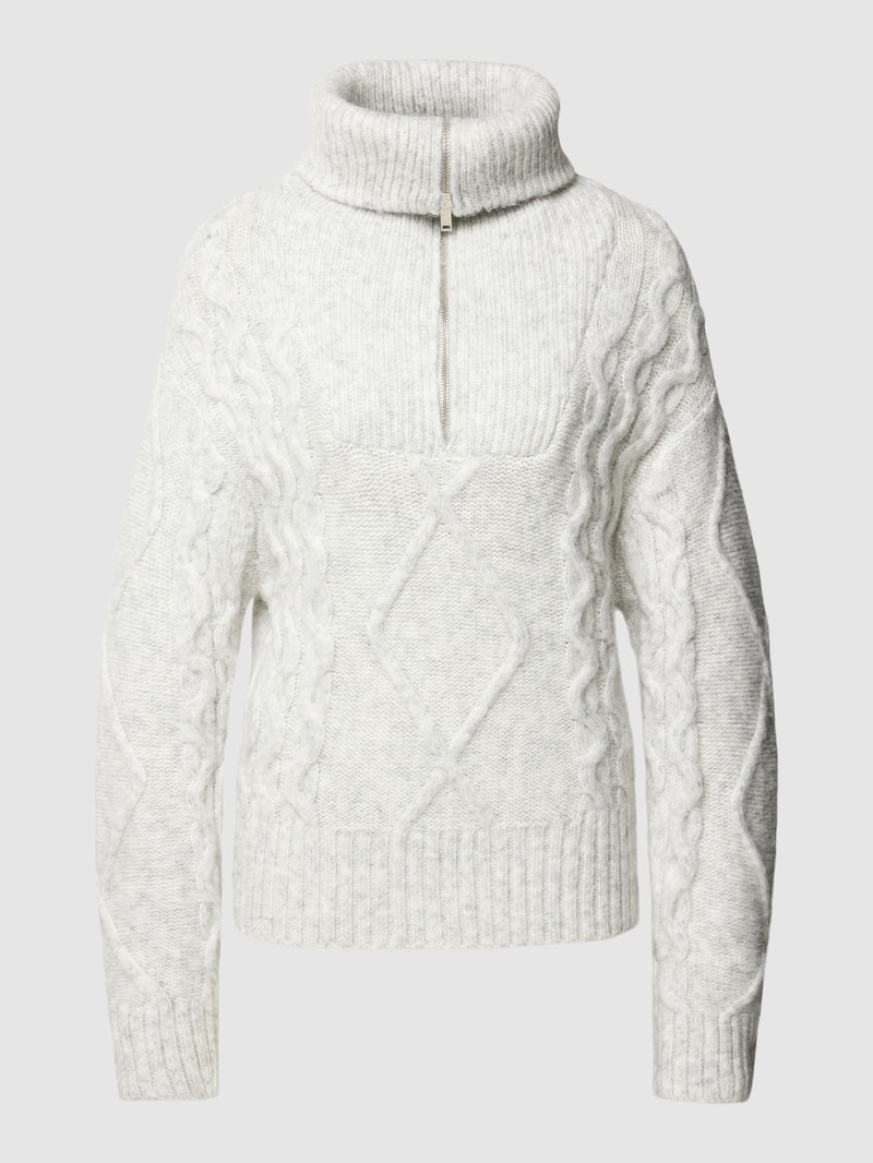 Strickpullover mit Troyer-Kragen in hellgrau