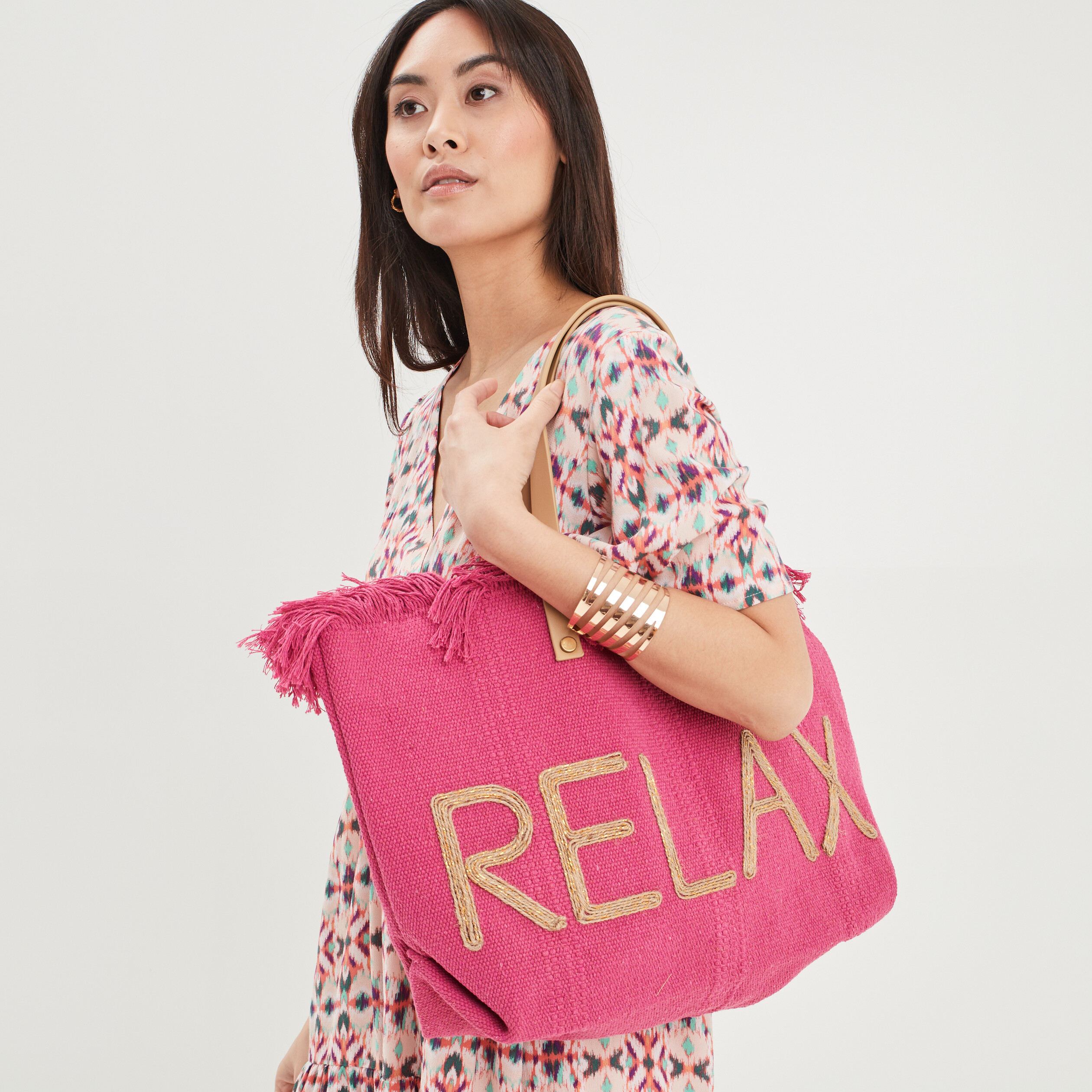 Sac cabas à franges rose fushia femme | La Halle