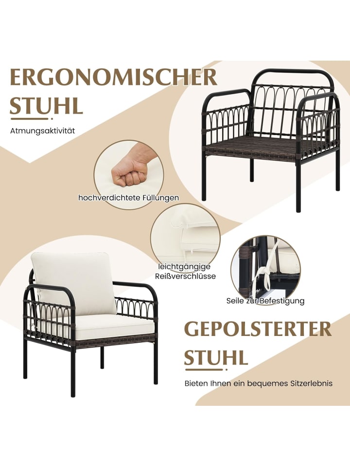 COSTWAY 3tlg. Rattansessel Set in Weiß günstig kaufen onesize