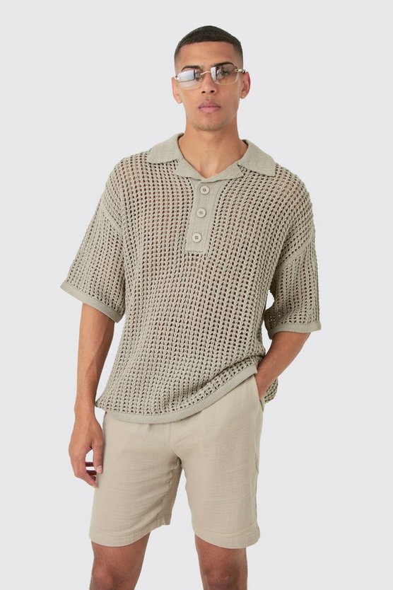 Oversize Strick-Poloshirt