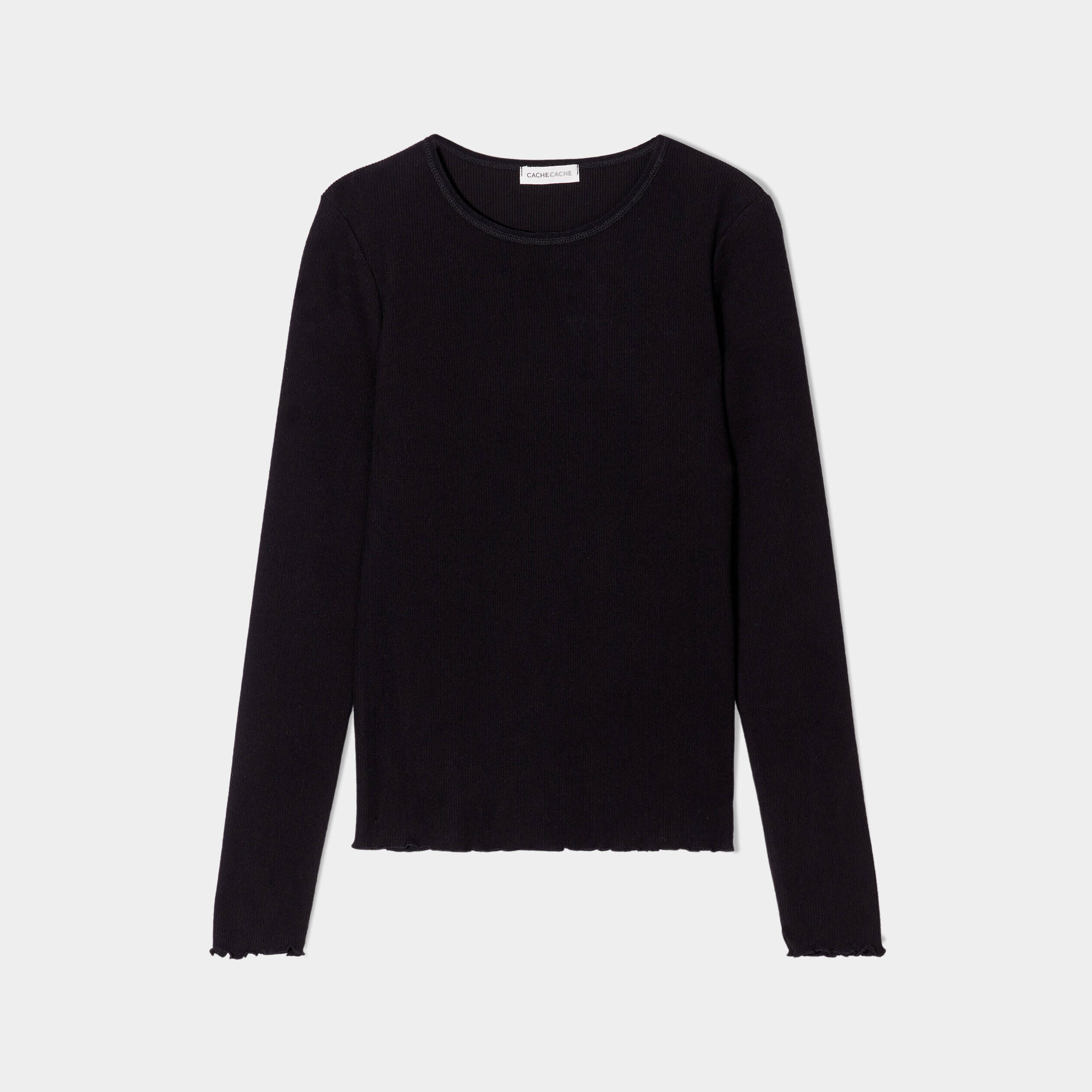 T-shirt côtelé bord vague noir femme | Cache Cache