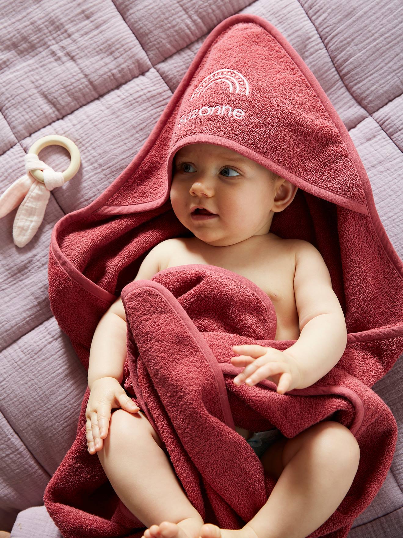 Cape de bain personnalisable + gant de toilette bleu moyen