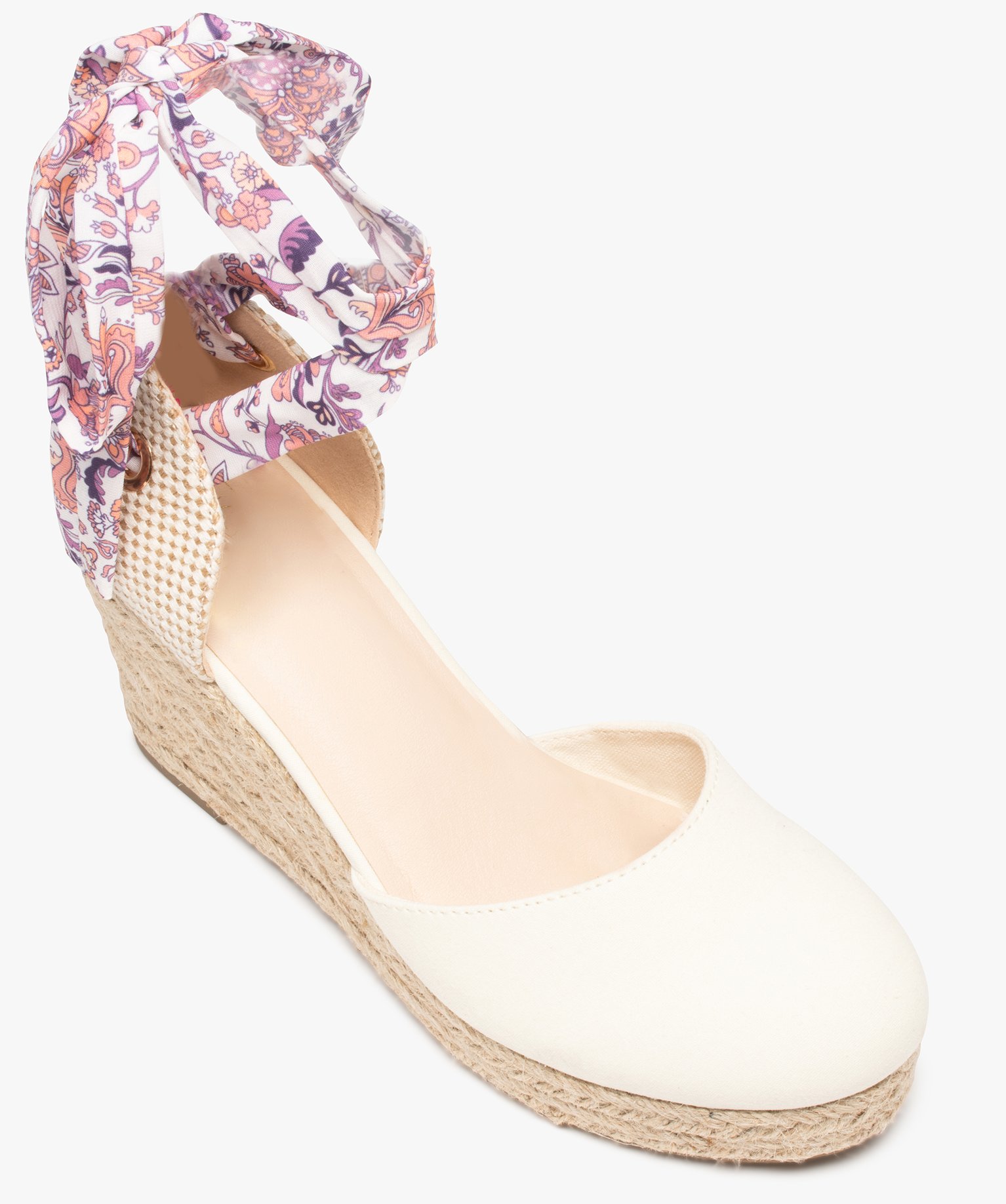 Sandales femme en toile avec semelle compensée en corde beige | GEMO