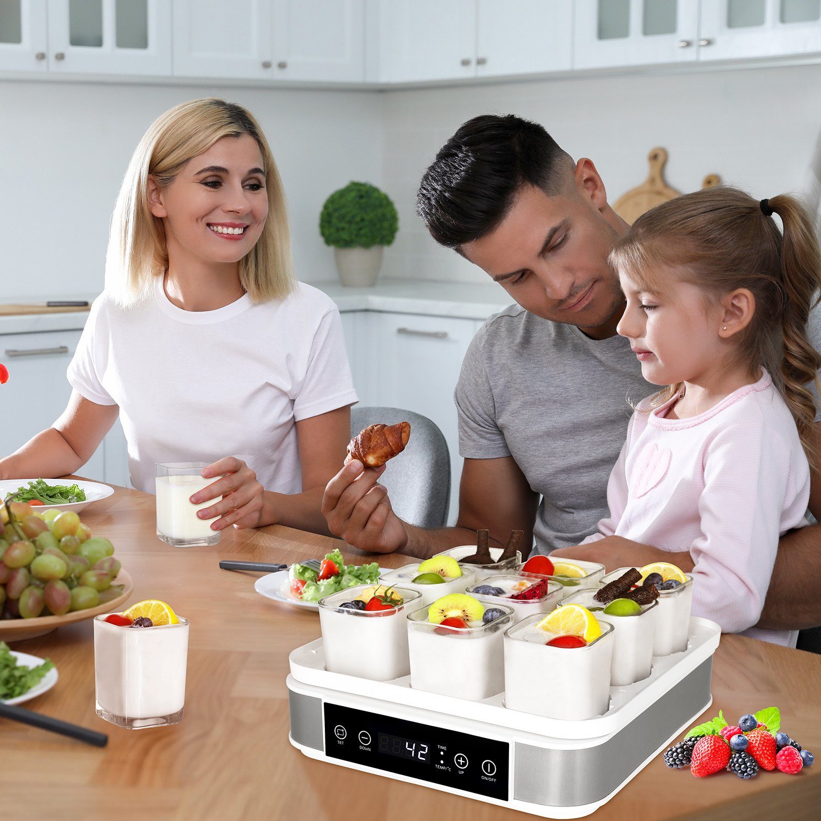 TLGREEN Joghurtbereiter, Digitale Joghurtmaschine, Yogurt Maker, mit 9 Portionsgläsern à 170 Ml