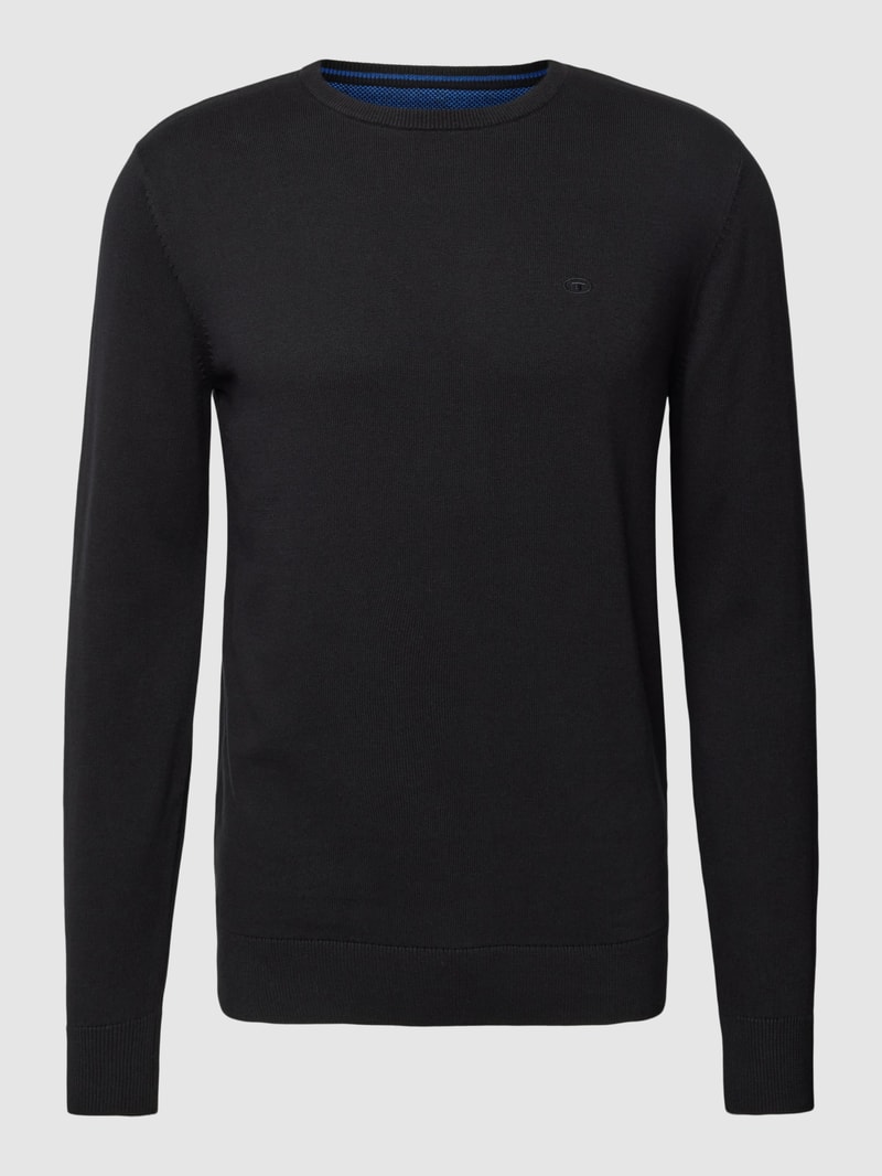 Strickpullover mit Logo-Stitching in schwarz