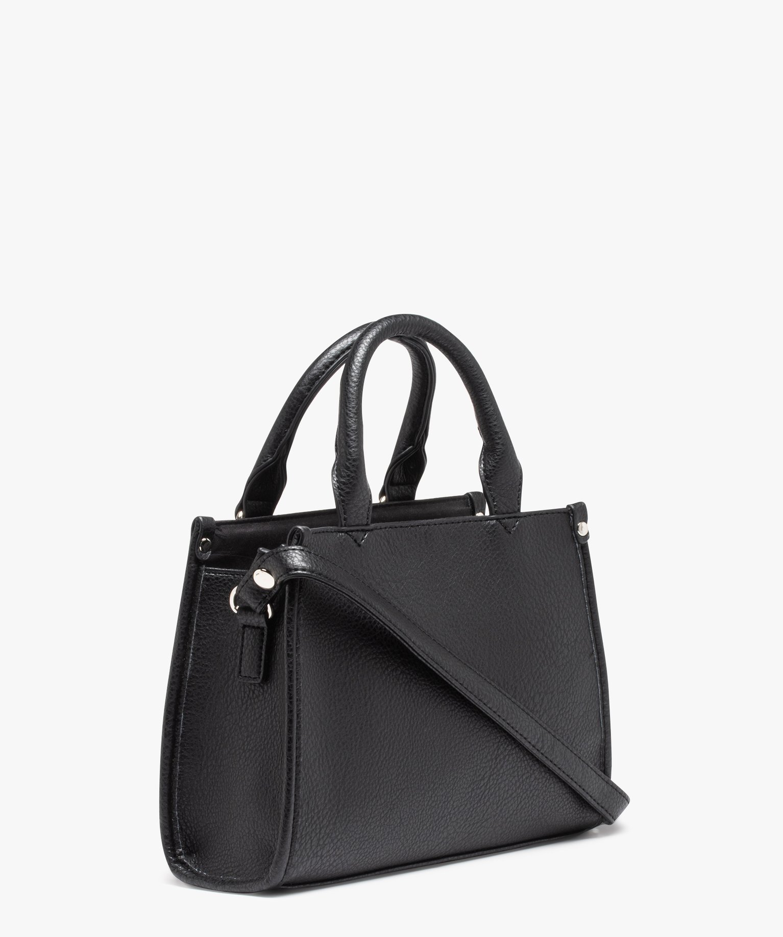 Sac à main grainé compact avec bandoulière amovible femme noir | GEMO