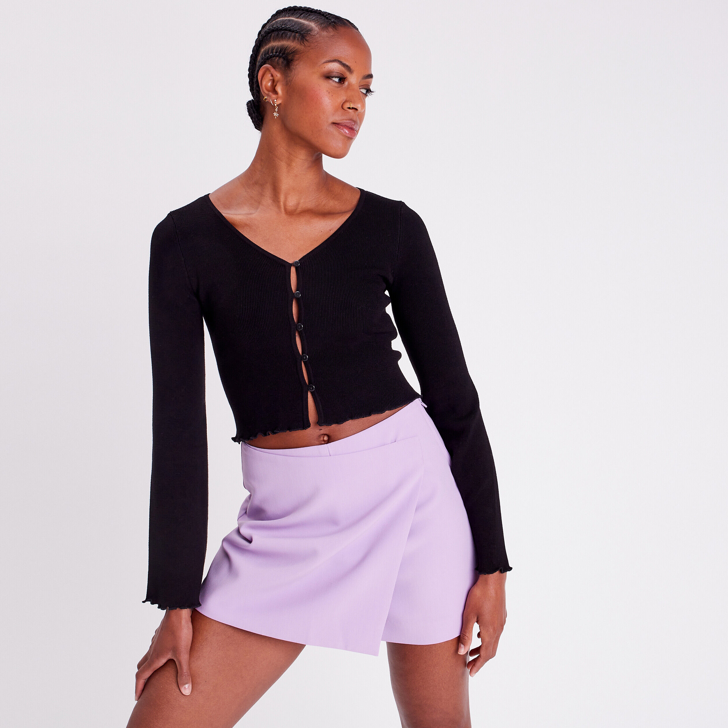 Gilet col en V bord vague noir femme | Cache Cache