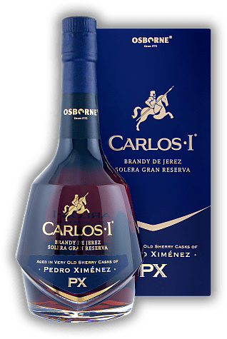 Carlos I Pedro Ximenez Carlos I Pedro Ximenez Ein Brandy de Jerez Solera Gran Reserva mit einzigartig sinnlichen Aromen und weichem Geschmack. 0,7	 Liter - Vol 40,3%