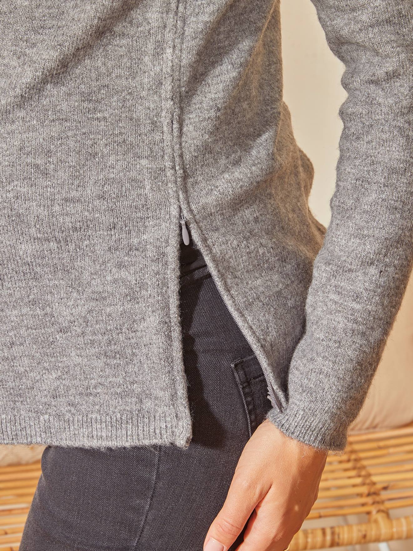 Pull devant/dos grossesse et allaitement gris