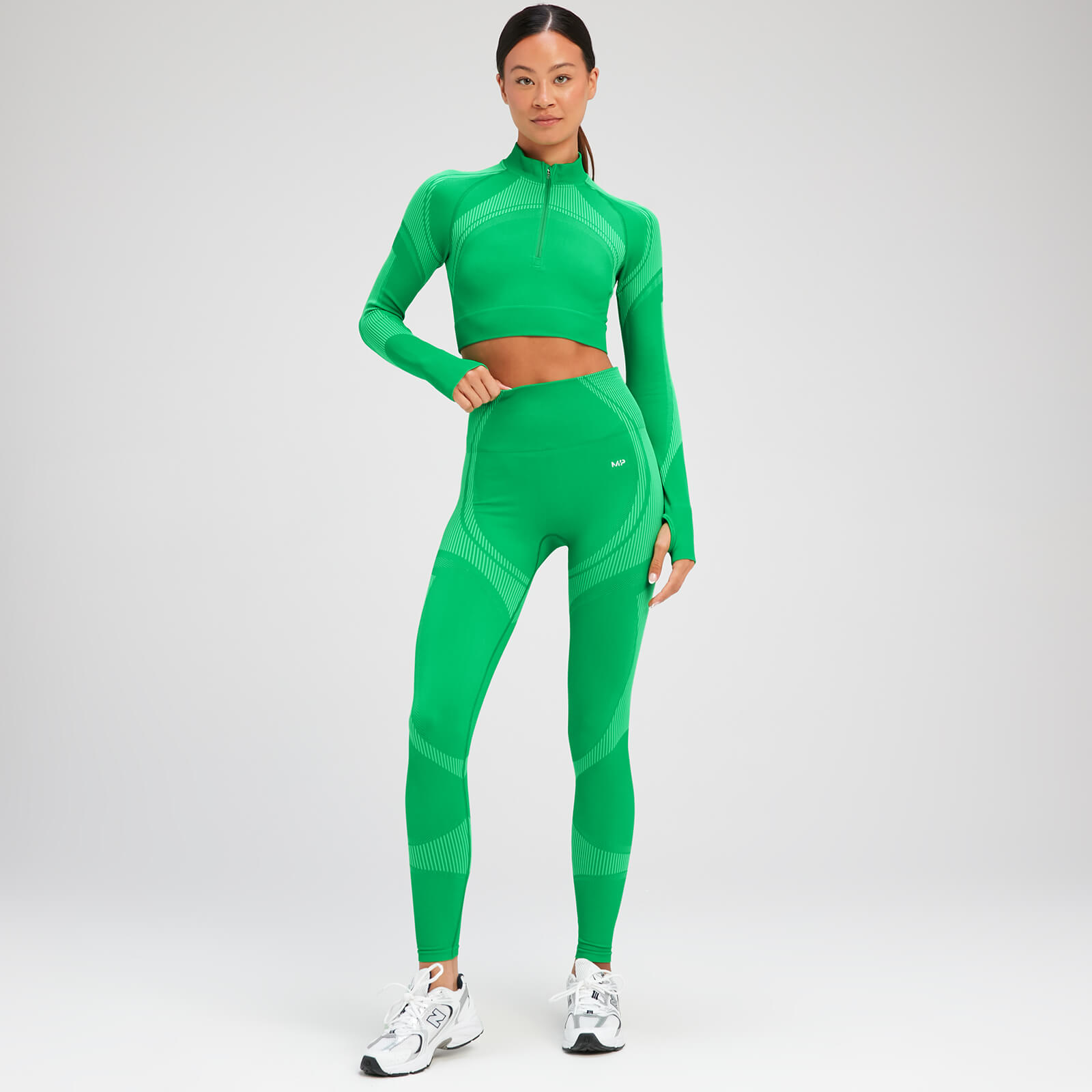 Crop top sans coutures à manches longues et à fermeture éclair ¼ MP Tempo Ultra pour femmes – Vert vif
