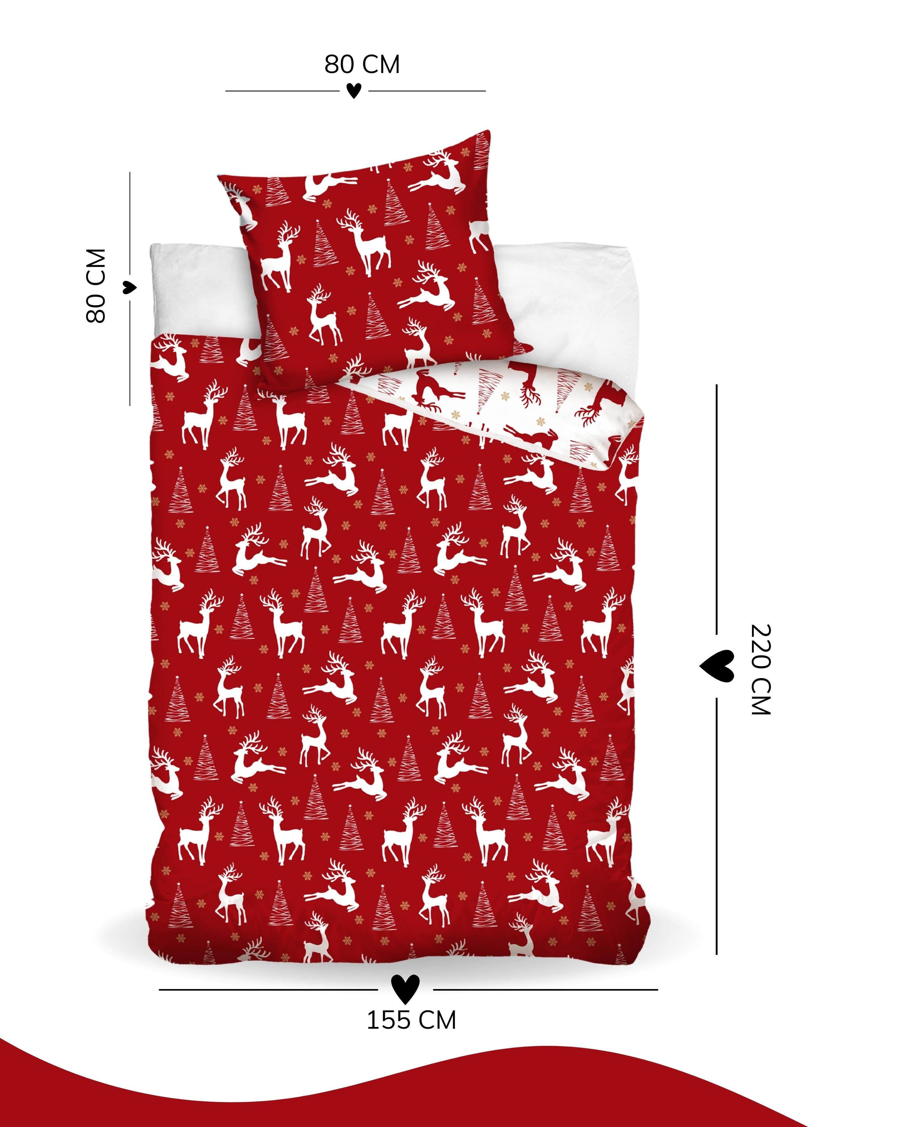 Bettwäsche Weihnachten Rentier & Tannenbaum, angenehm & weich, MTOnlinehandel, Microfaser, 2 teilig, winterliches Motiv, Christmas Time für Kinder, Teenager, Erwachsene