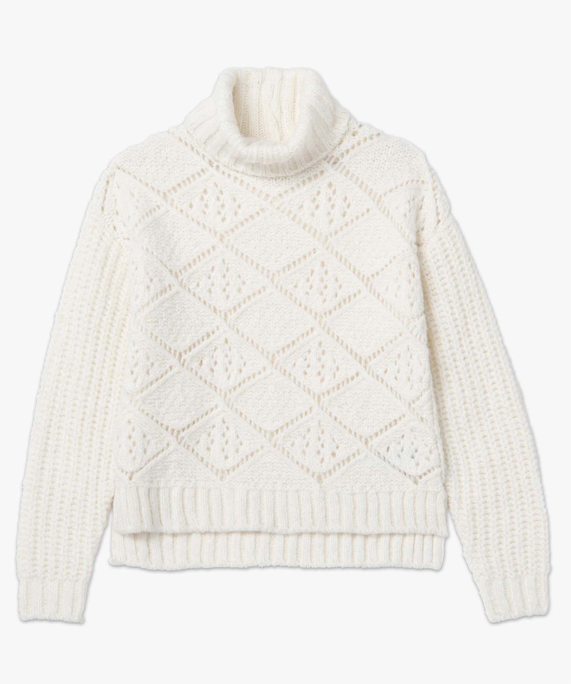 Pull femme à col roulé en maille fantaisie blanc | GEMO