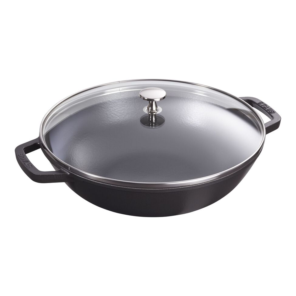 Wok mit Glasdeckel 30 cm, Gusseisen