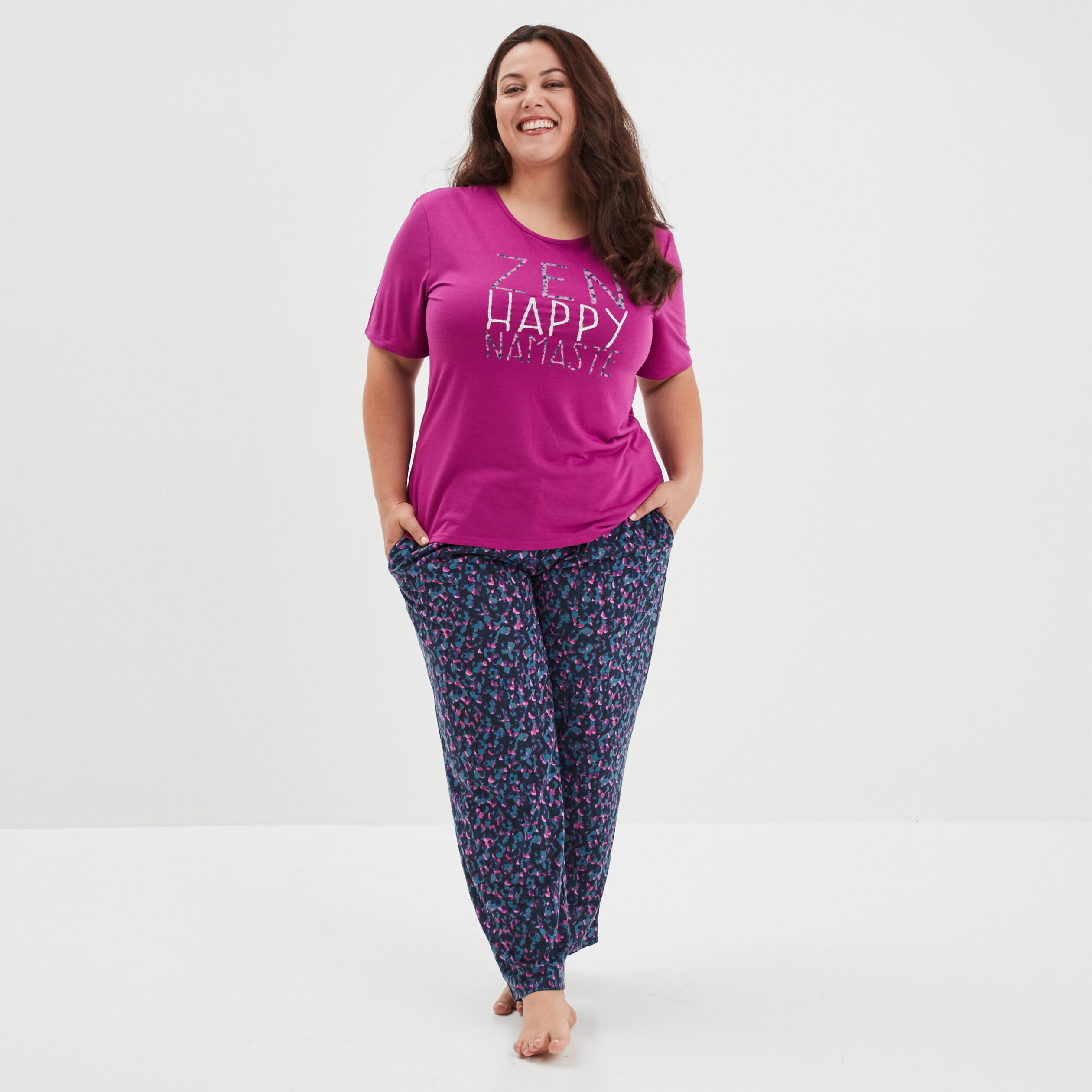 Ensemble pyjama pantalon 2 pièces bleu femme grande taille | La Halle