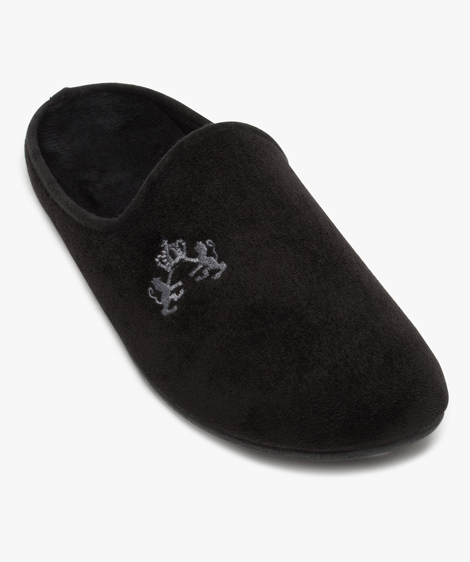 Chaussons homme en forme de slippers unis avec broderie | GEMO