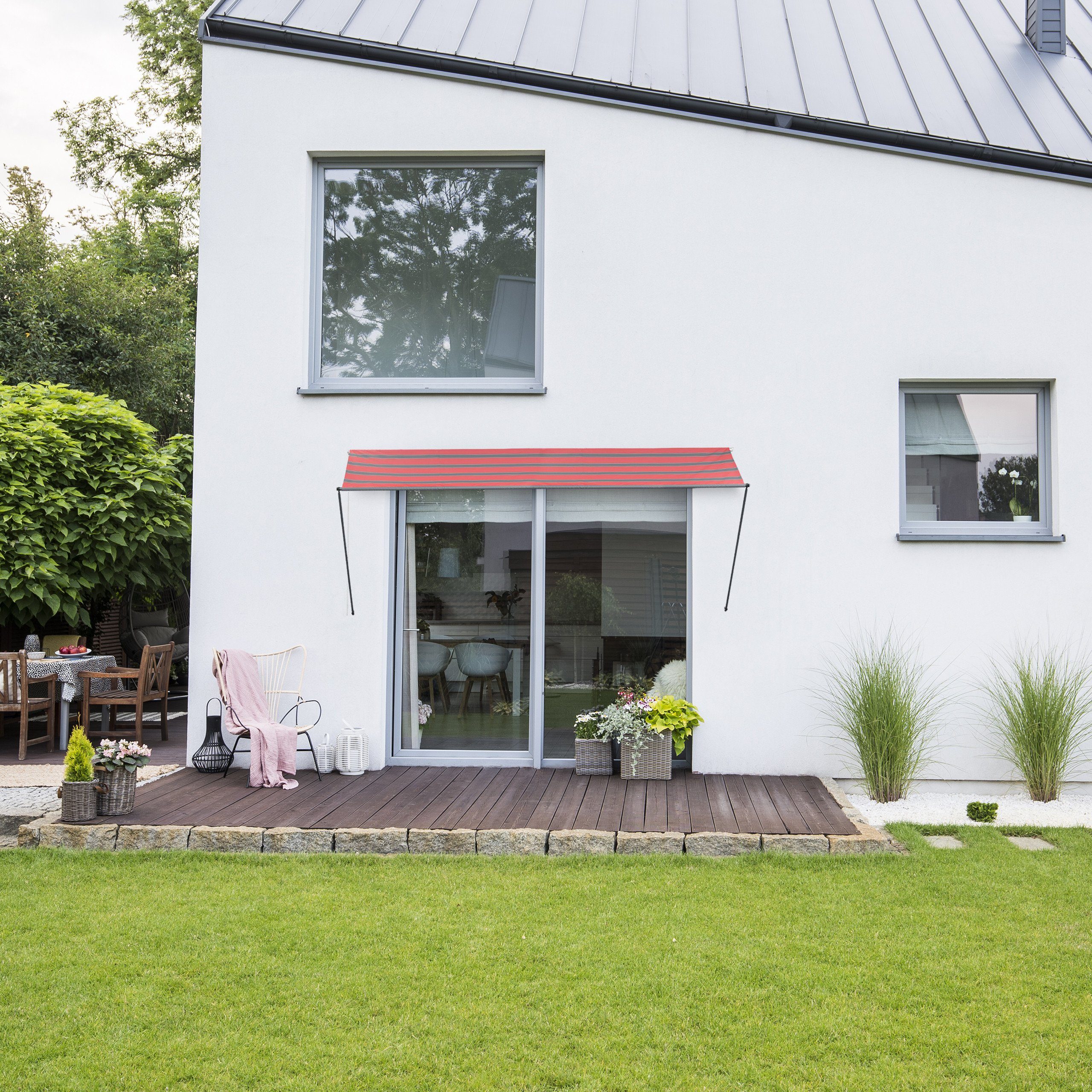 relaxdays Markise Fallarmmarkise in Grau-Rot 250 x 120 cm