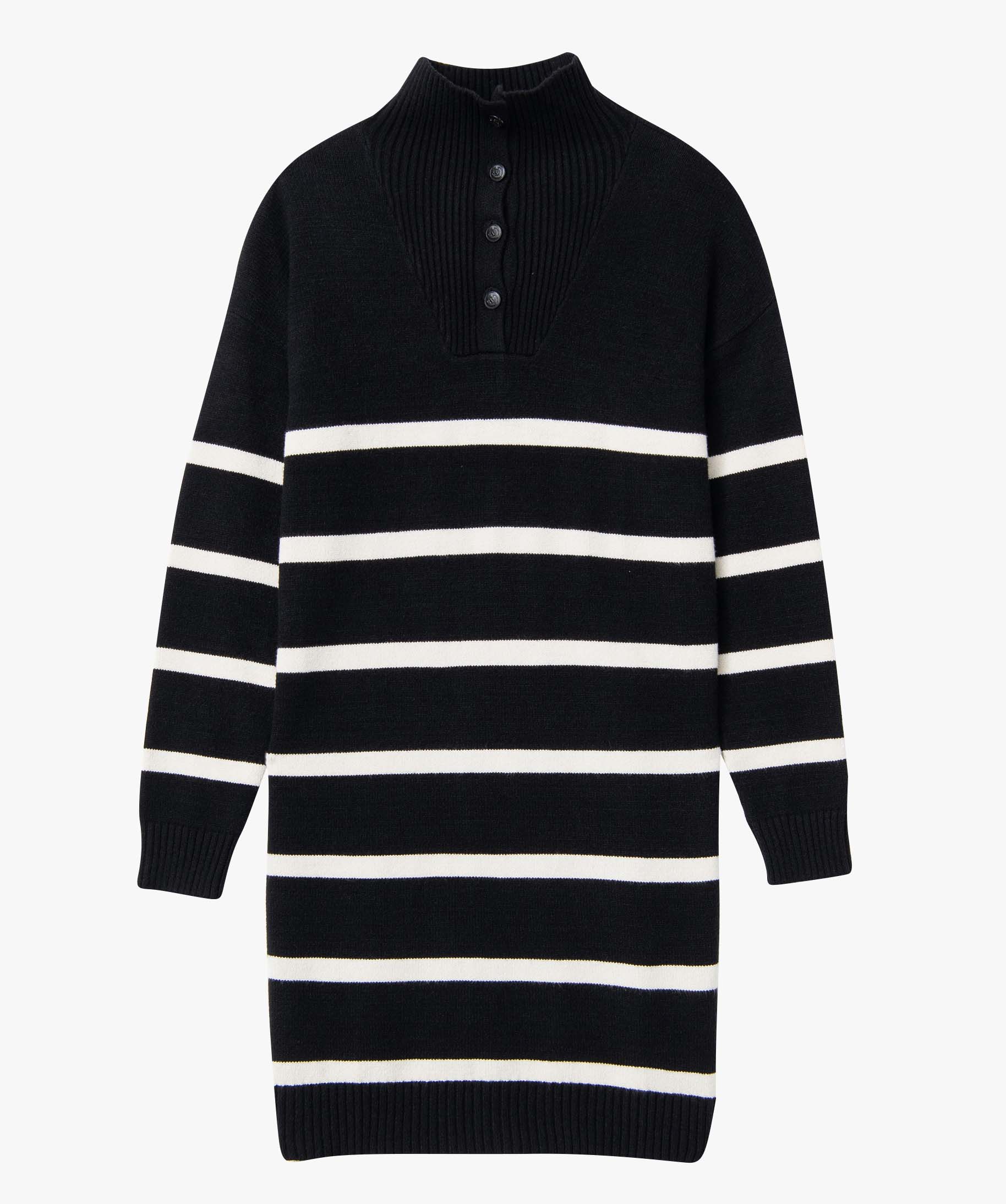 Robe pull femme à rayures avec col montant boutonné raye | GEMO