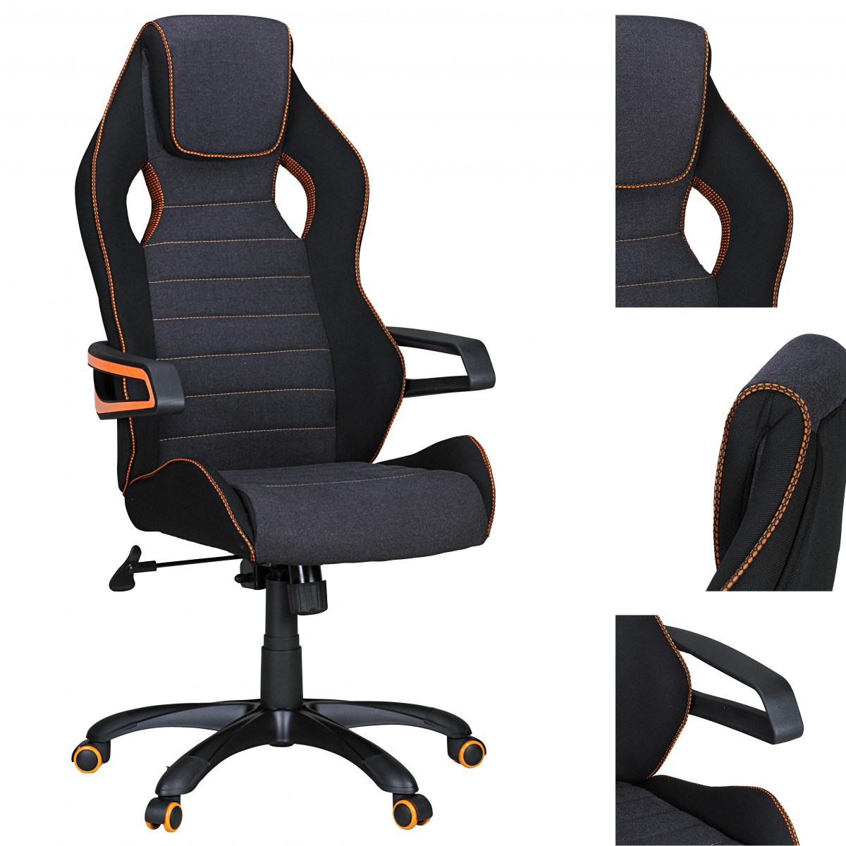 Amstyle Valentino Racing Chefsessel Orange-Line schwarz grau