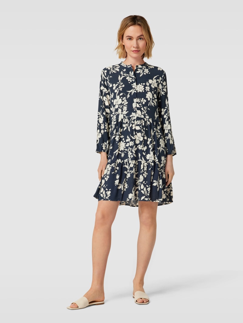 Knielanges Kleid aus Viskose mit floralem Muster in schwarz